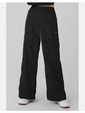 Alo Yoga High Waist Ski Moto Puffer Cargo Pants Wide Leg Black Womens M